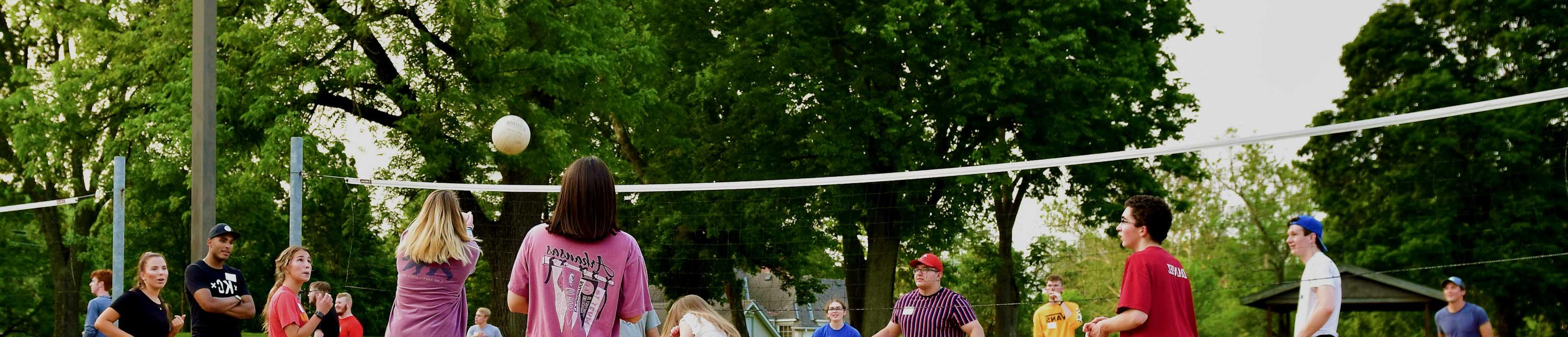 Incoming freshmen playing volleyball at Benedictine College